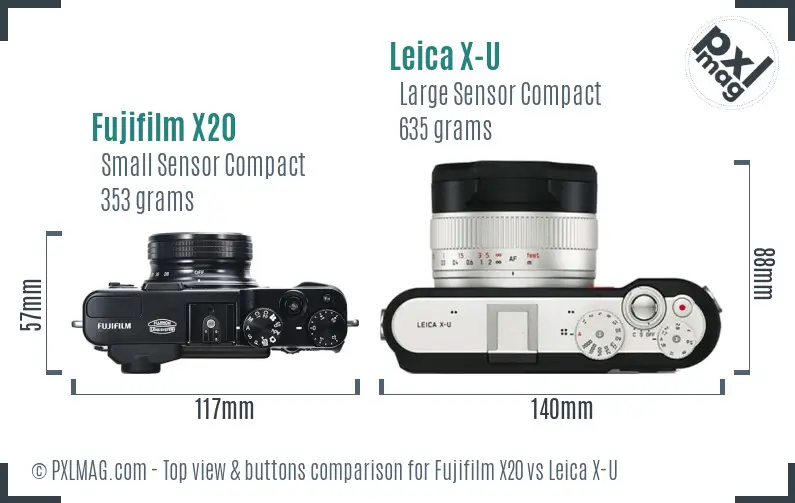 Fujifilm X20 vs Leica X-U top view buttons comparison