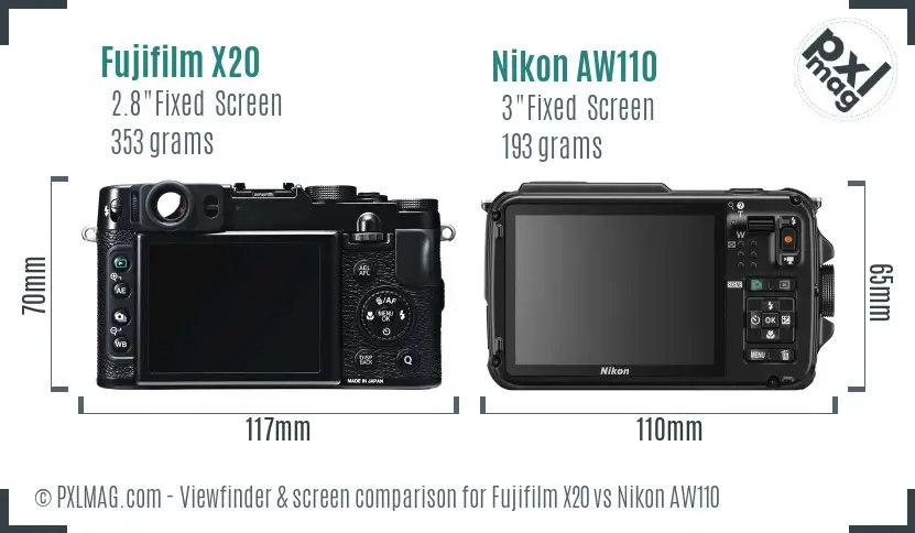 Fujifilm X20 vs Nikon AW110 Screen and Viewfinder comparison