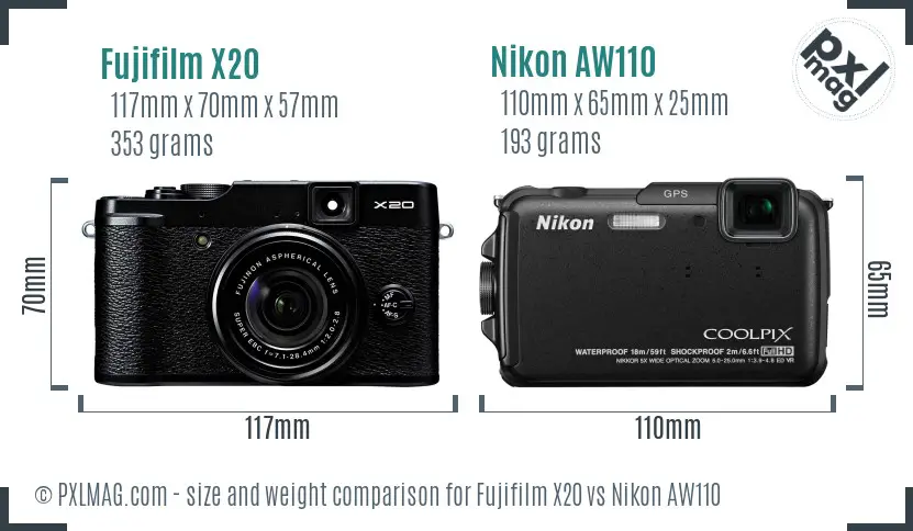 Fujifilm X20 vs Nikon AW110 size comparison