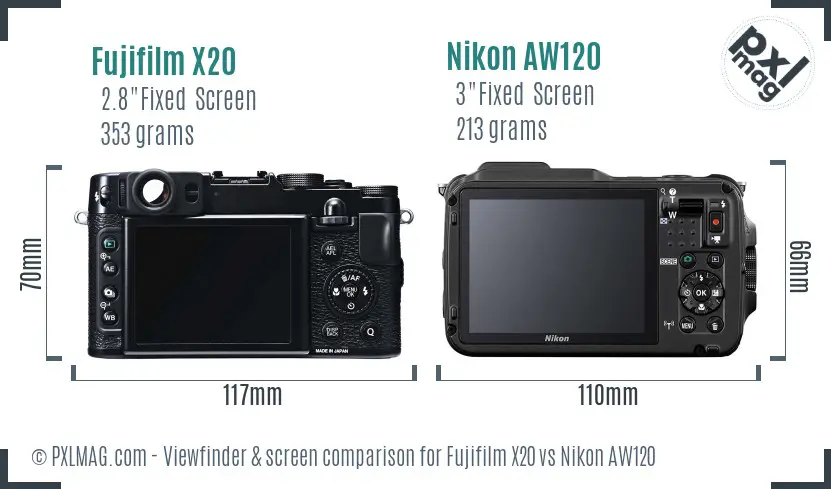 Fujifilm X20 vs Nikon AW120 Screen and Viewfinder comparison Fujifilm X20 vs Nikon AW120 Screen and Viewfinder comparison