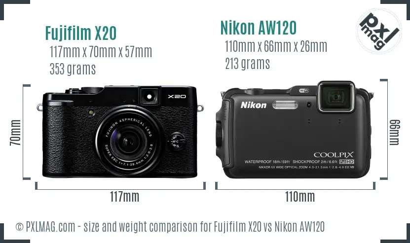 Fujifilm X20 vs Nikon AW120 size comparison Fujifilm X20 vs Nikon AW120 size comparison