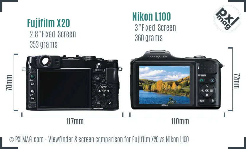 Fujifilm X20 vs Nikon L100 Screen and Viewfinder comparison
