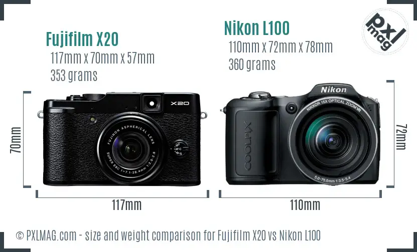 Fujifilm X20 vs Nikon L100 size comparison