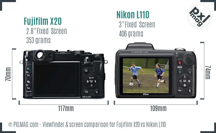 Fujifilm X20 vs Nikon L110 Screen and Viewfinder comparison
