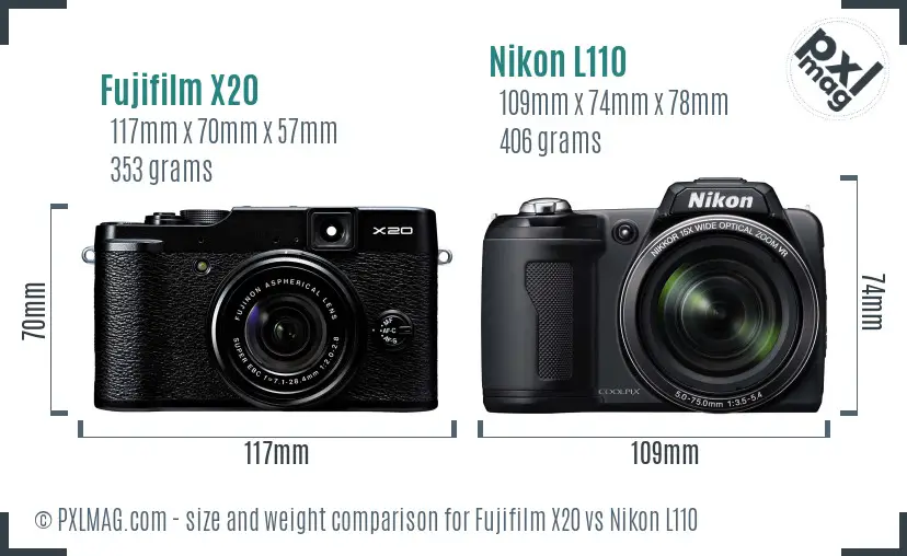 Fujifilm X20 vs Nikon L110 size comparison