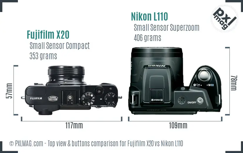 Fujifilm X20 vs Nikon L110 top view buttons comparison