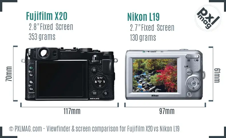 Fujifilm X20 vs Nikon L19 Screen and Viewfinder comparison