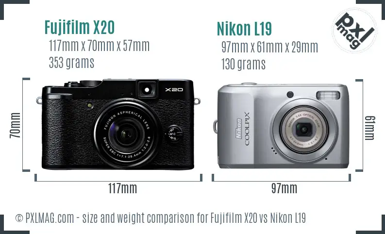 Fujifilm X20 vs Nikon L19 size comparison