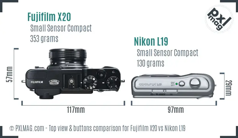 Fujifilm X20 vs Nikon L19 top view buttons comparison