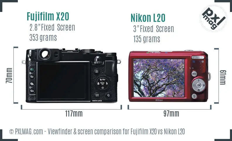 Fujifilm X20 vs Nikon L20 Screen and Viewfinder comparison