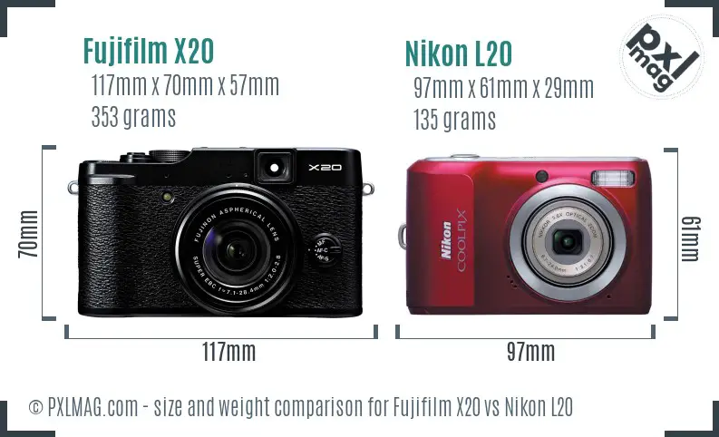 Fujifilm X20 vs Nikon L20 size comparison