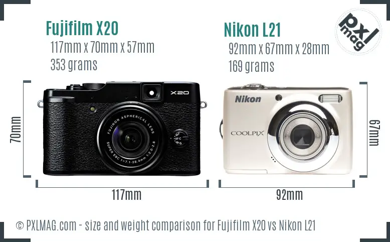 Fujifilm X20 vs Nikon L21 size comparison