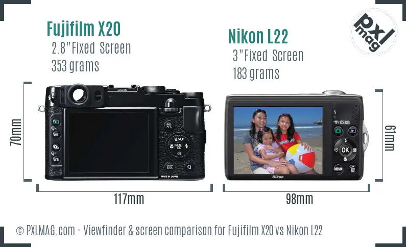 Fujifilm X20 vs Nikon L22 Screen and Viewfinder comparison