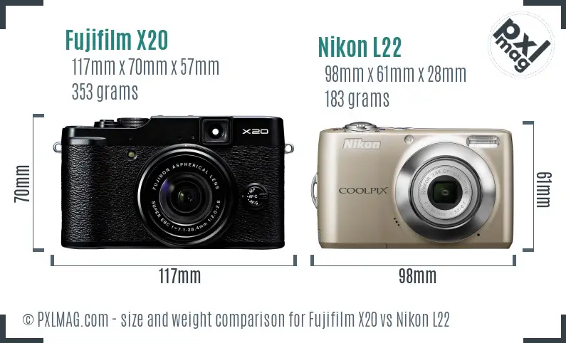 Fujifilm X20 vs Nikon L22 size comparison