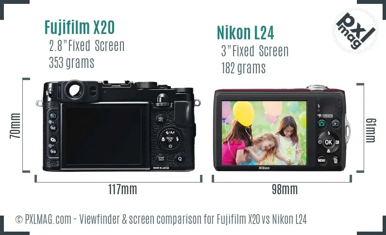 Fujifilm X20 vs Nikon L24 Screen and Viewfinder comparison