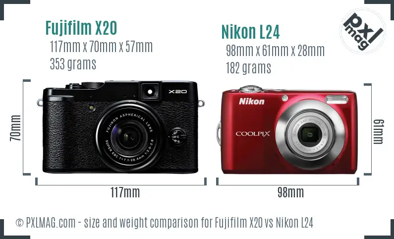Fujifilm X20 vs Nikon L24 size comparison