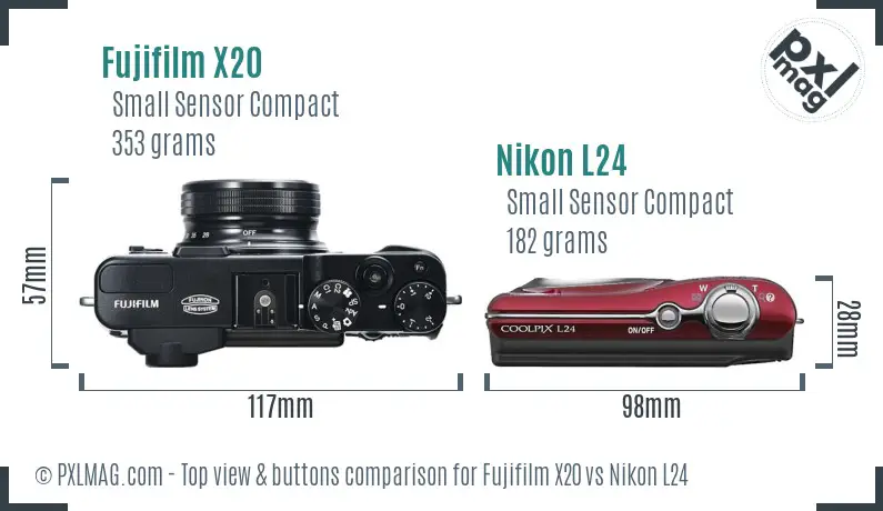 Fujifilm X20 vs Nikon L24 top view buttons comparison