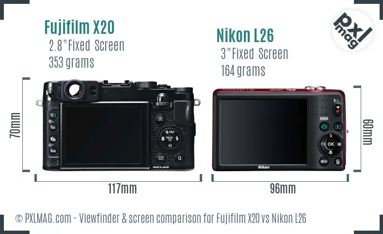 Fujifilm X20 vs Nikon L26 Screen and Viewfinder comparison