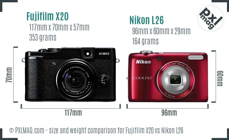 Fujifilm X20 vs Nikon L26 size comparison