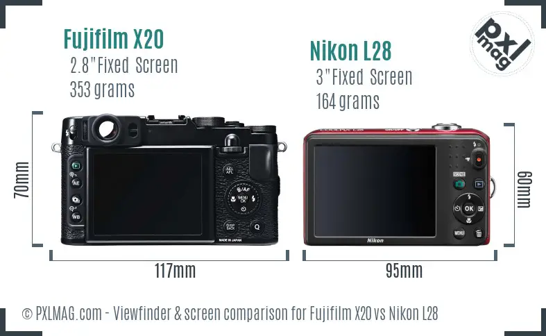 Fujifilm X20 vs Nikon L28 Screen and Viewfinder comparison