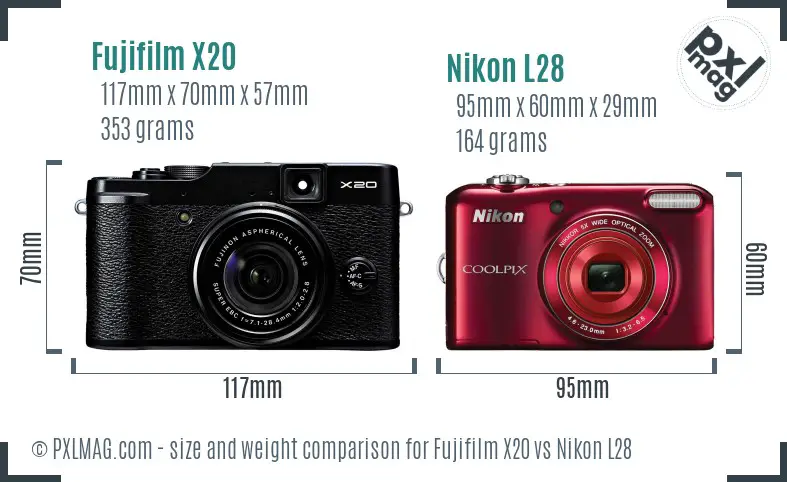 Fujifilm X20 vs Nikon L28 size comparison