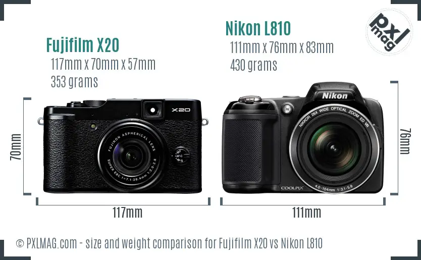 Fujifilm X20 vs Nikon L810 size comparison