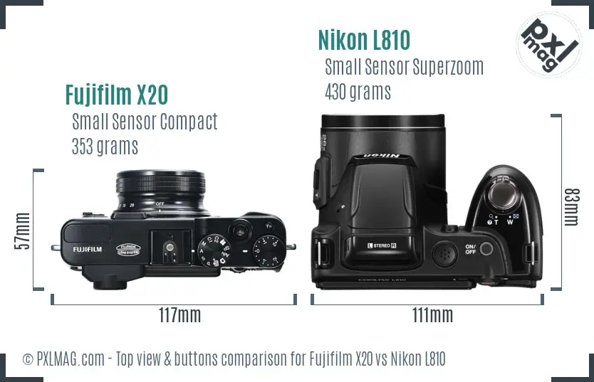 Fujifilm X20 vs Nikon L810 top view buttons comparison