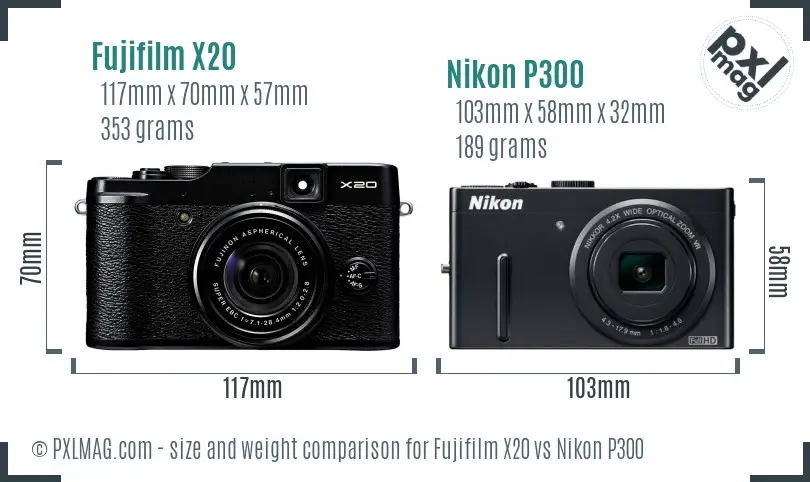 Fujifilm X20 vs Nikon P300 size comparison