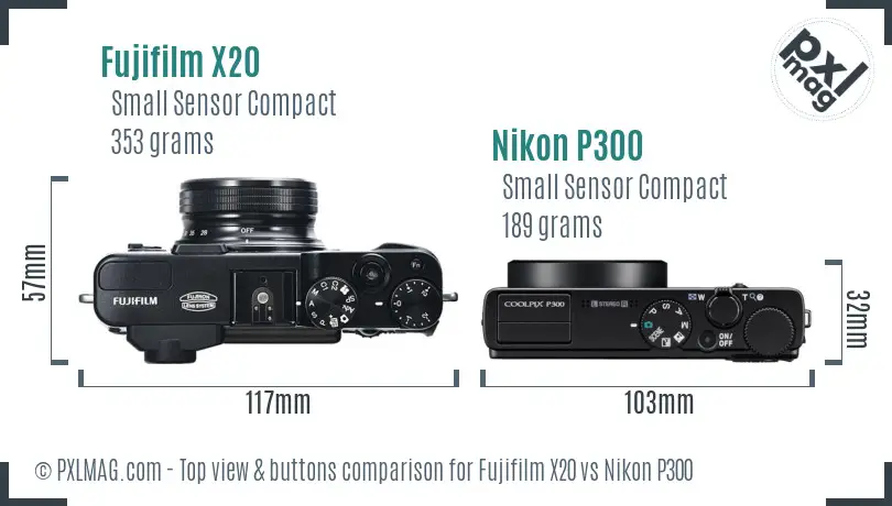 Fujifilm X20 vs Nikon P300 top view buttons comparison