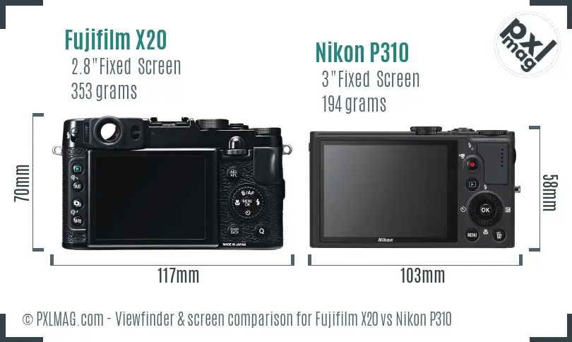 Fujifilm X20 vs Nikon P310 Screen and Viewfinder comparison