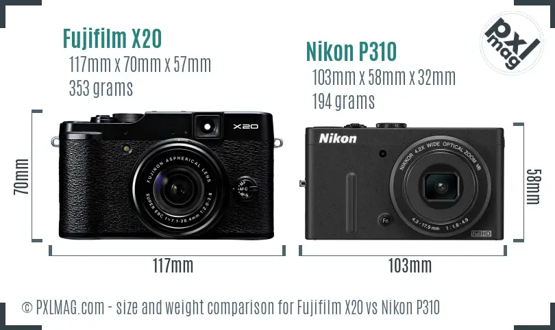 Fujifilm X20 vs Nikon P310 size comparison