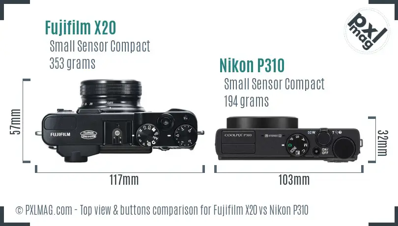Fujifilm X20 vs Nikon P310 top view buttons comparison