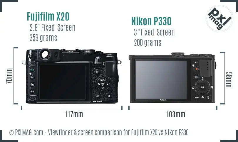 Fujifilm X20 vs Nikon P330 Screen and Viewfinder comparison