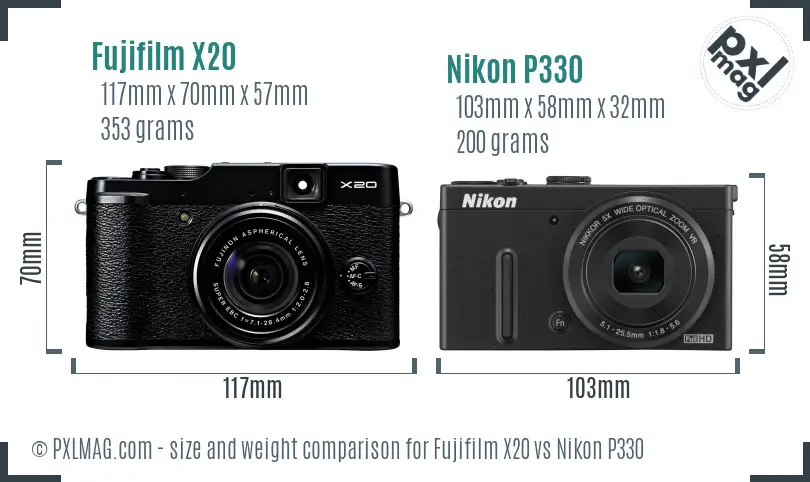 Fujifilm X20 vs Nikon P330 size comparison
