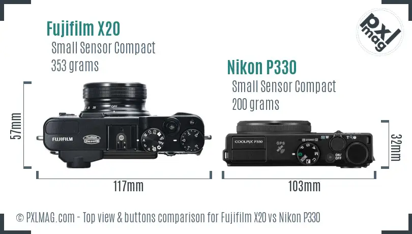 Fujifilm X20 vs Nikon P330 top view buttons comparison