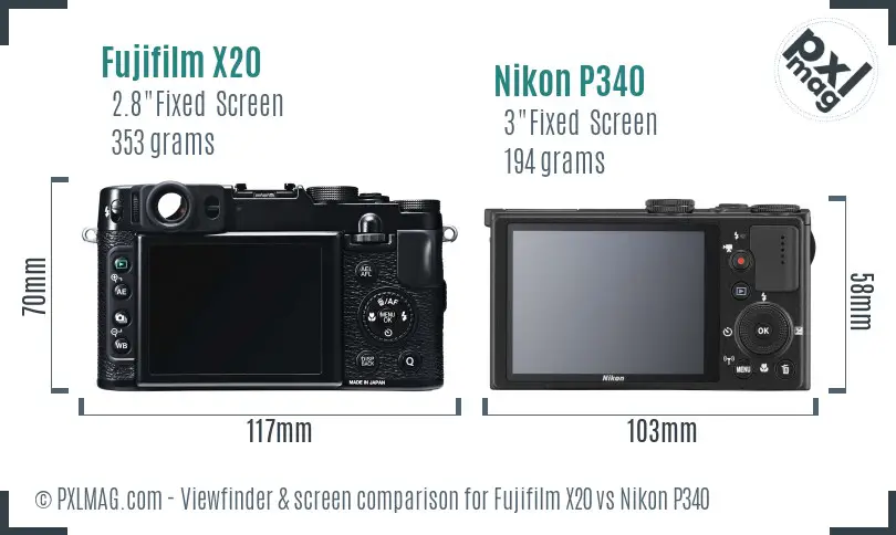 Fujifilm X20 vs Nikon P340 Screen and Viewfinder comparison