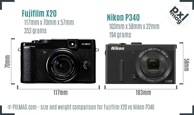 Fujifilm X20 vs Nikon P340 size comparison
