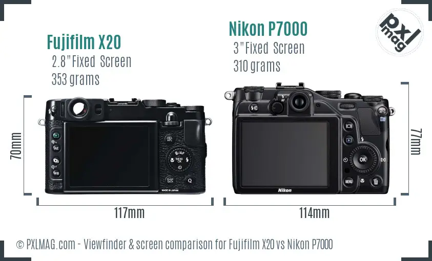 Fujifilm X20 vs Nikon P7000 Screen and Viewfinder comparison