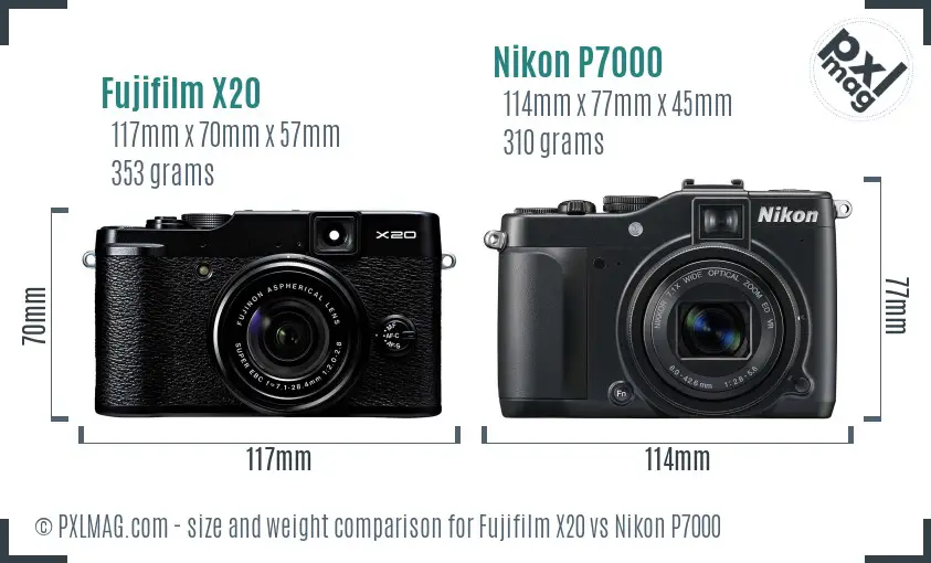 Fujifilm X20 vs Nikon P7000 size comparison