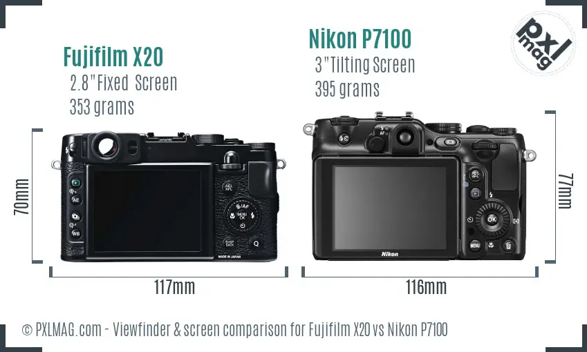 Fujifilm X20 vs Nikon P7100 Screen and Viewfinder comparison