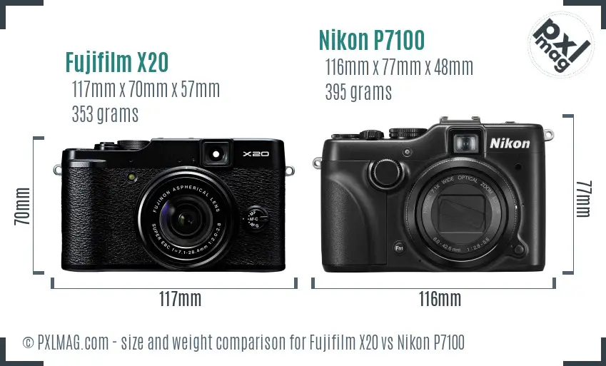 Fujifilm X20 vs Nikon P7100 size comparison
