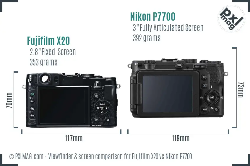 Fujifilm X20 vs Nikon P7700 Screen and Viewfinder comparison