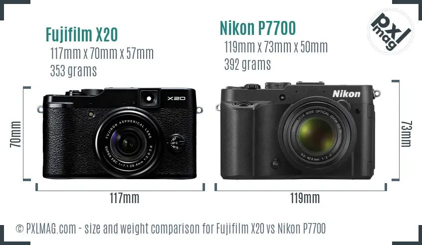 Fujifilm X20 vs Nikon P7700 size comparison