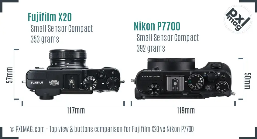 Fujifilm X20 vs Nikon P7700 top view buttons comparison
