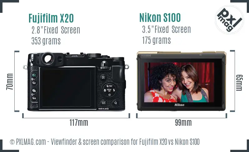 Fujifilm X20 vs Nikon S100 Screen and Viewfinder comparison