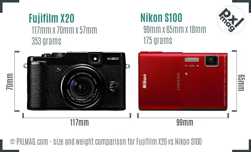 Fujifilm X20 vs Nikon S100 size comparison