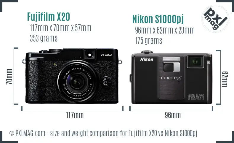 Fujifilm X20 vs Nikon S1000pj size comparison