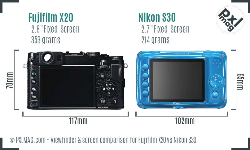 Fujifilm X20 vs Nikon S30 Screen and Viewfinder comparison