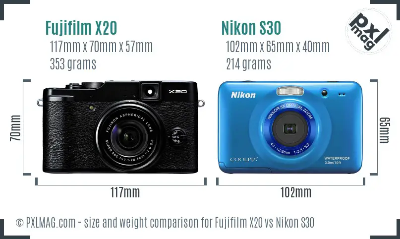 Fujifilm X20 vs Nikon S30 size comparison
