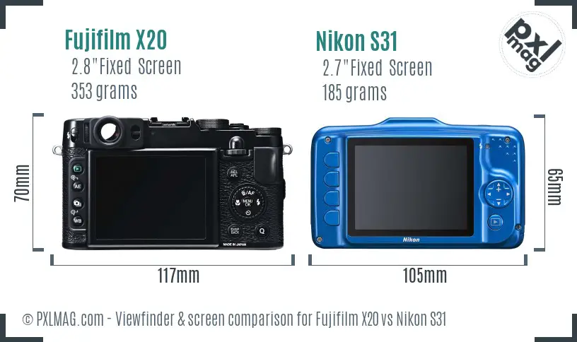 Fujifilm X20 vs Nikon S31 Screen and Viewfinder comparison Fujifilm X20 vs Nikon S31 Screen and Viewfinder comparison